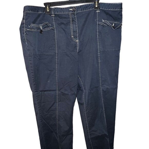 Style & Co navy blue with tan stitching cotton denim look pants 20W - Picture 1 of 6